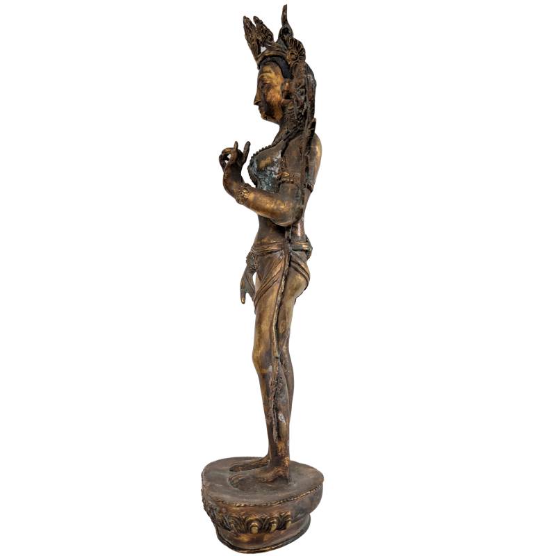 Nepal Tara feuervergoldete Bronzestatue Unikat Himalaya mit Utpala Lotus Varada Mudra
