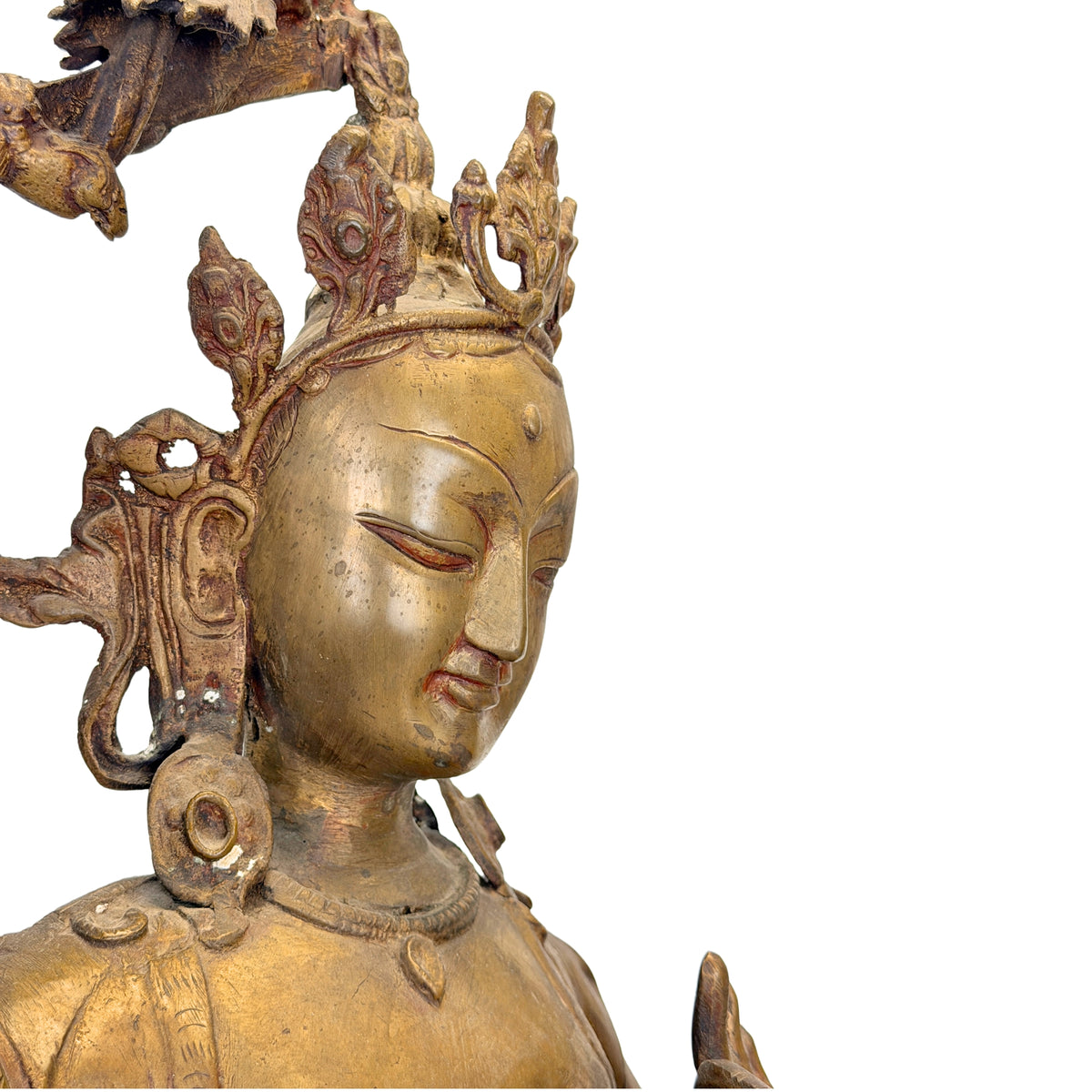 Monumentaler nepalesischer Mañjuśrī – linke Seitenansicht mit Schwert und Lotuskomposition