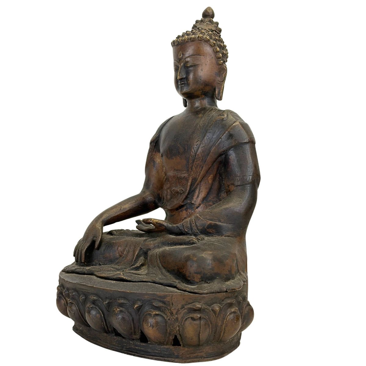 Monumentaler Shakyamuni-Buddha aus Ladakh aus dem 18. Jahrhundert in feuervergoldeter Bronze – Ansicht 8