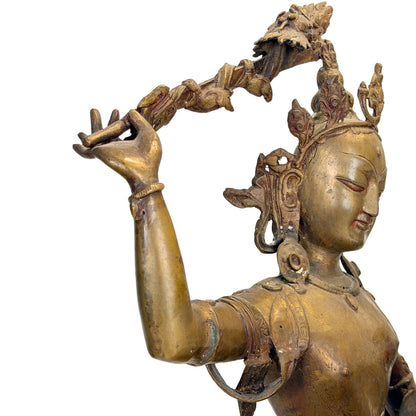 Antiker nepalesischer Bronze-Mañjuśrī – Dreiviertelansicht links