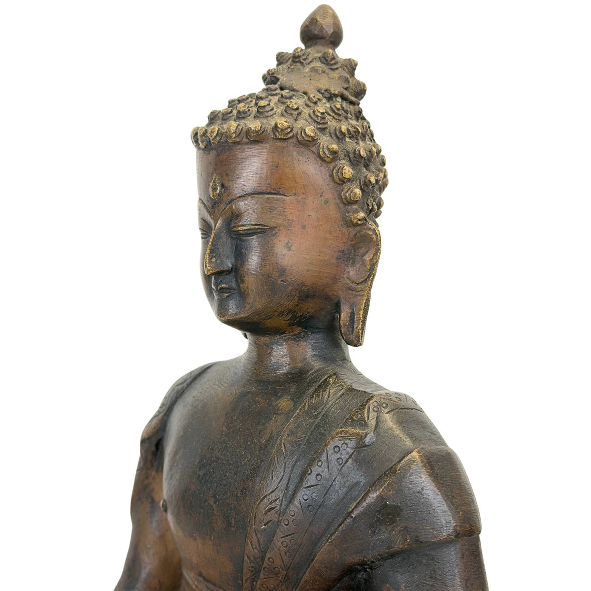 Monumentaler Shakyamuni-Buddha aus Ladakh aus dem 18. Jahrhundert in feuervergoldeter Bronze – Ansicht 9