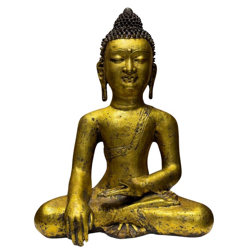 Antiker chinesischer gusseiserner Buddha, vergoldet, 18. Jahrhundert Qing