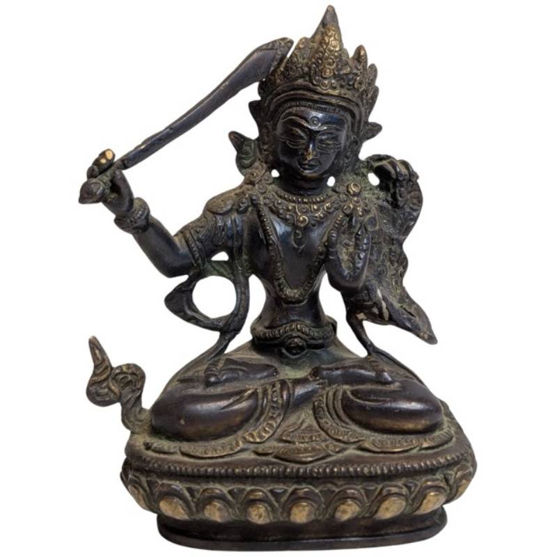 Antike tibetische Manjushri-Statue aus Bronze, 19. Jahrhundert