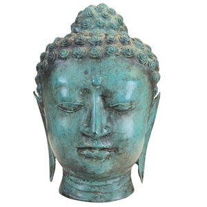 Türkis patinierter Buddha-Kopf aus Bronze – Thai U Thong Stil 26,5 cm