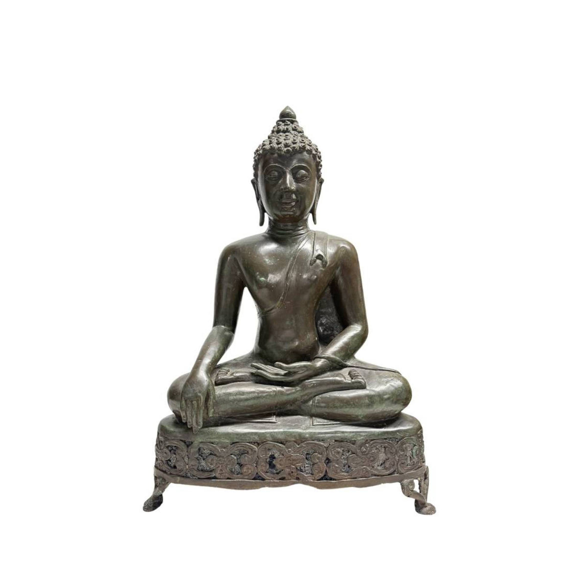 Monumentaler Shakyamuni-Buddha aus Bronze auf durchbrochenem Altarthron – Detail