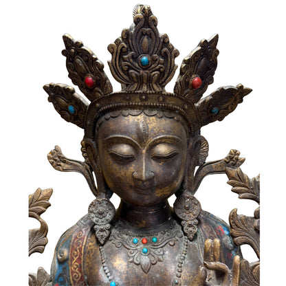 Cloisonné Emaille florale Motive Weiße Tara vergoldete Bronze antikes Altarstück