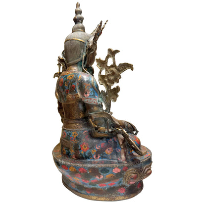 Große Chinesische Weiße Tara, sieben Augen, Weisheit, vergoldet, Bronze, Cloisonné, Emaille
