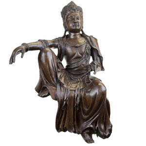 Monumentale antike französische Bronzestatue der Guanyin „Monet“ – Einzigartige Eckfigur im königlichen Stil (57 cm) – 14,6 kg massive Bronze, frühes 20. Jahrhundert