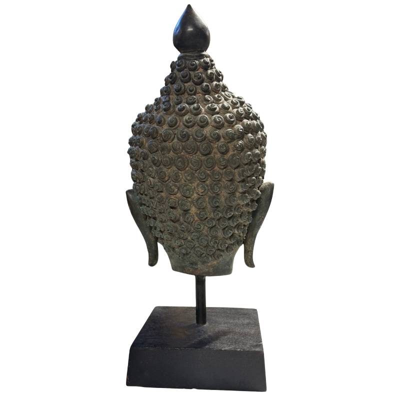 Haar- und Ushnisha-Details, schwerer Buddha-Kopf aus thailändischer Bronze