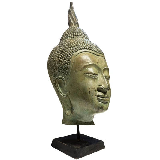 Handgegossener Buddha-Kopf aus Bronze, 4 kg, massives Metall, thailändische Kunst