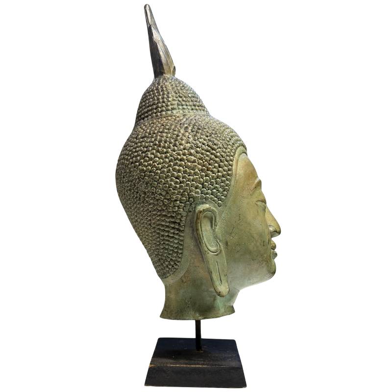Buddha-Kopf aus Bronze auf Sockel, 39 cm, Innendekoration