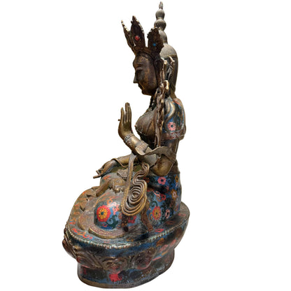 Monumentales asiatisches Kunstobjekt Weiße Tara vergoldeter Bronze Cloisonné Emaille 26 kg