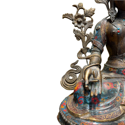 Monumentaler Sitatara Buddha aus vergoldetem Messing, Cloisonné‑Emaille, späte Qing‑Dynastie