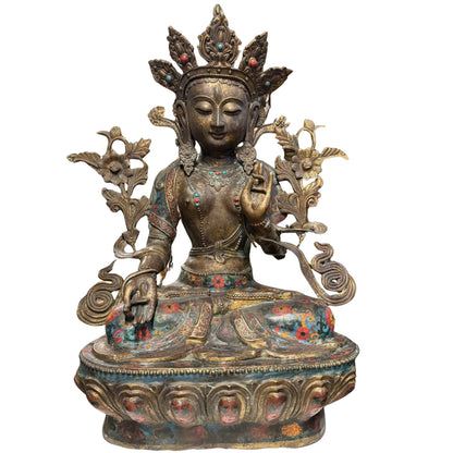 Monumentale weiße Tara Sitatara 80 cm 26 kg vergoldete Bronze Cloisonné Emaille 19. Jahrhundert Qing‑Dynastie