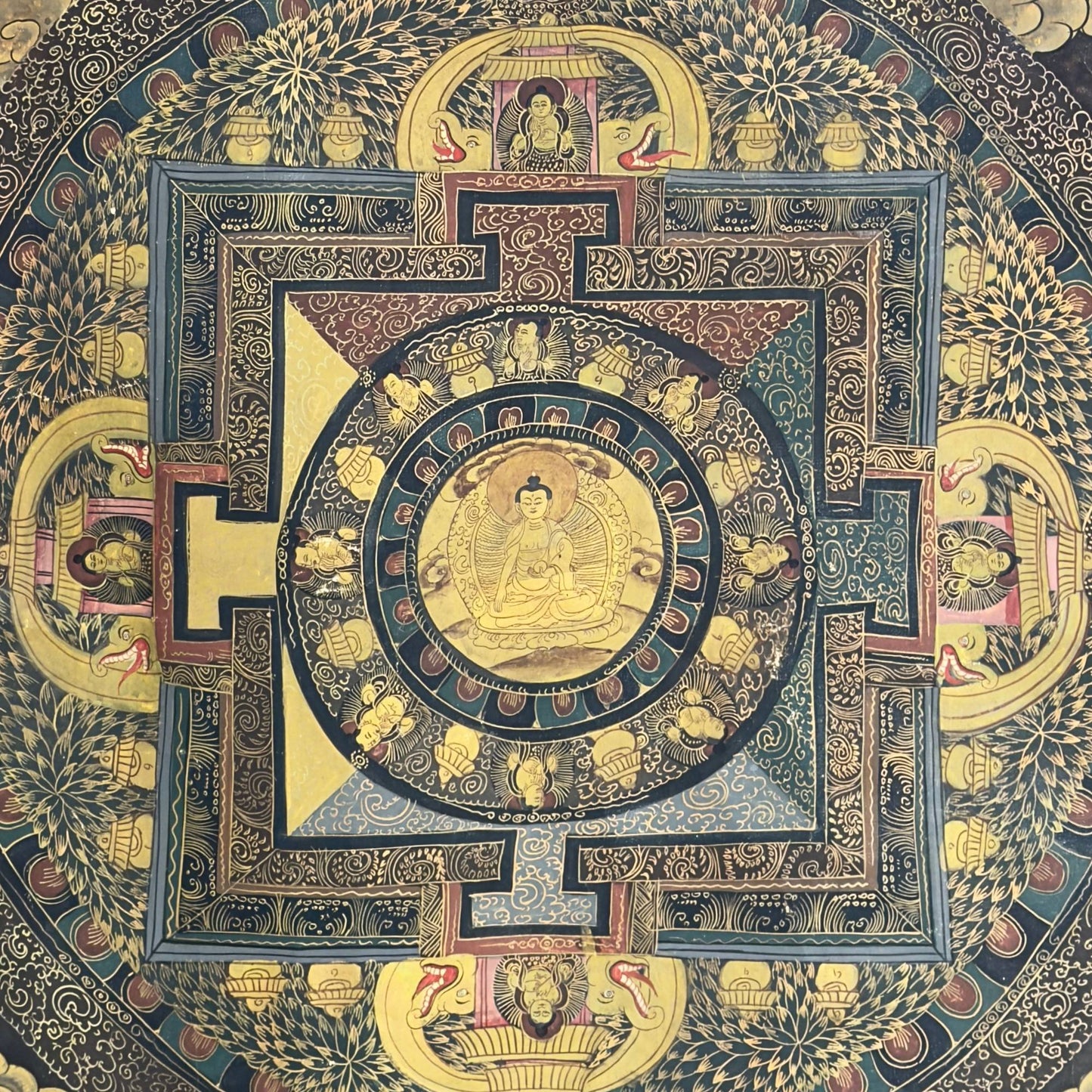 Mandala-Thangka in Museumsqualität auf Seidenbrokat – 90 cm – Authentisch tibetisch