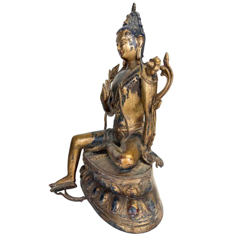 Sino-tibetische Buddha-Statue mit Goldpatina