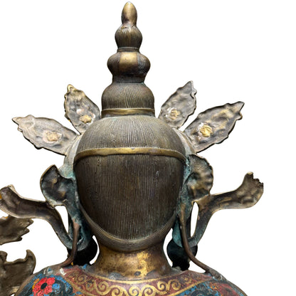 Sitatara Sino-tibetisches rituelles Objekt aus vergoldeter Bronze, Cloisonné‑Emaille, 80 cm