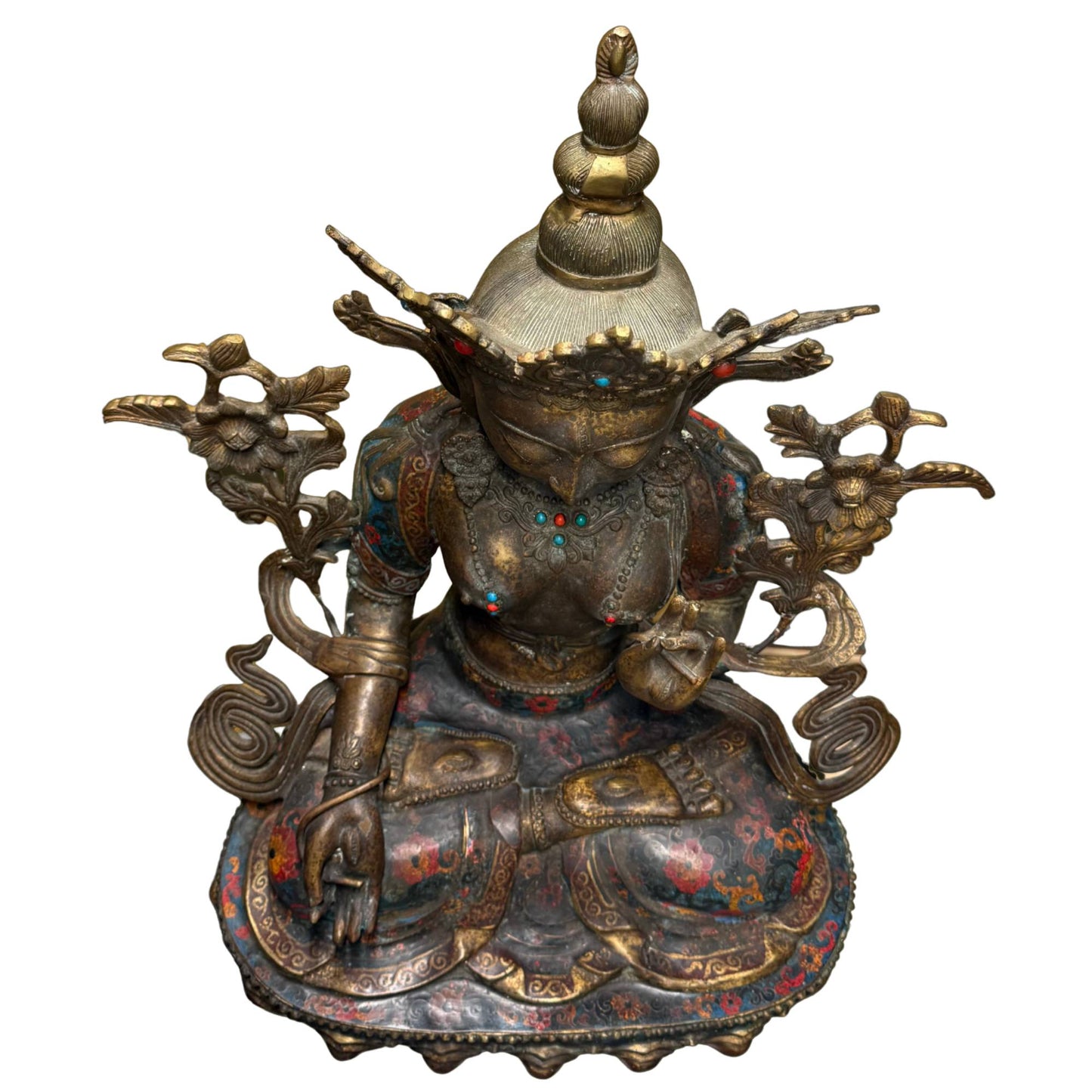 Sitatara, tibetischer Buddhismus, vergoldete Bronze, Cloisonné-Emaille, Meisterwerk des 19. Jahrhunderts
