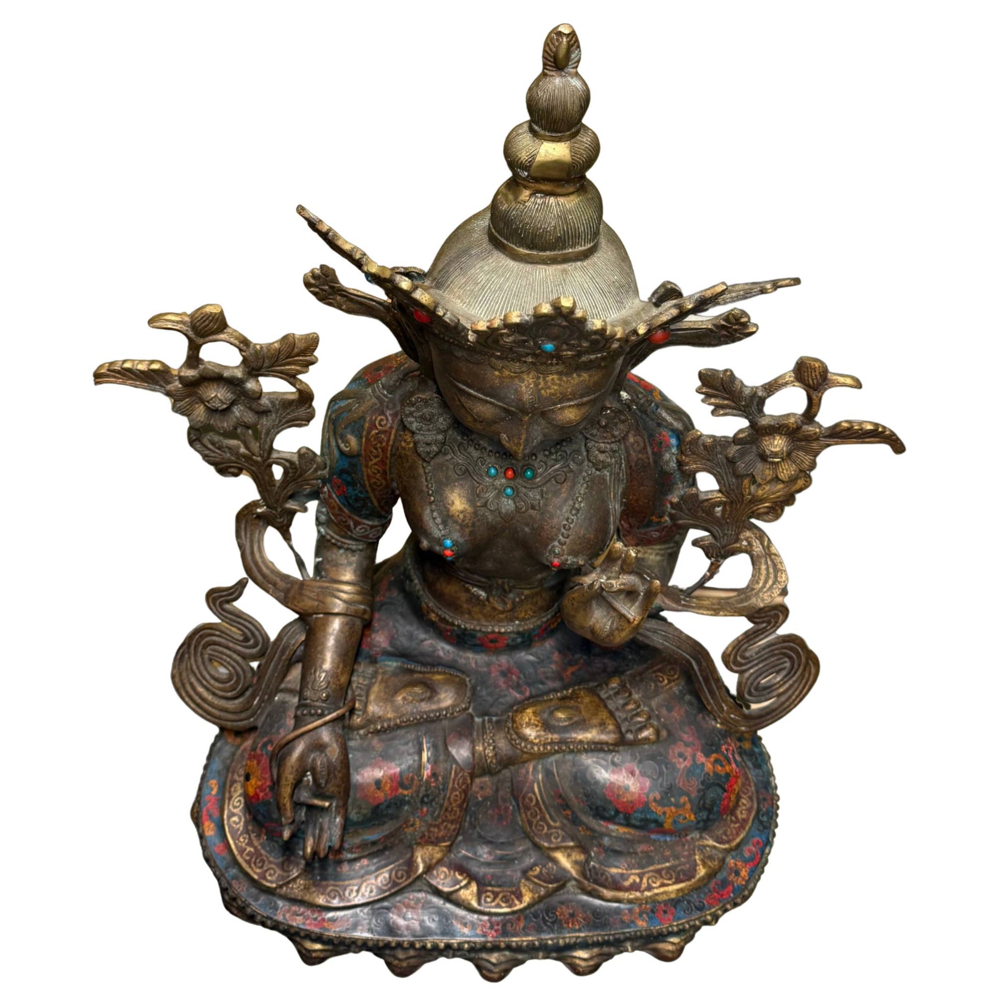 Sitatara, tibetischer Buddhismus, vergoldete Bronze, Cloisonné-Emaille, Meisterwerk des 19. Jahrhunderts
