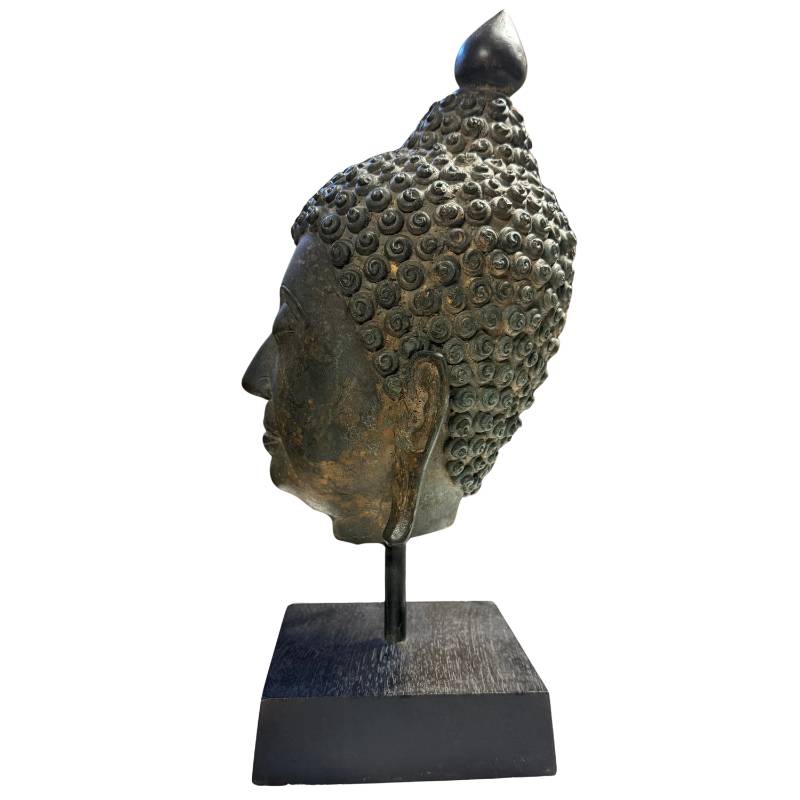 Spirituelles Kunstobjekt, schwerer Buddha-Kopf aus Bronze, Thailand, 4,3 kg