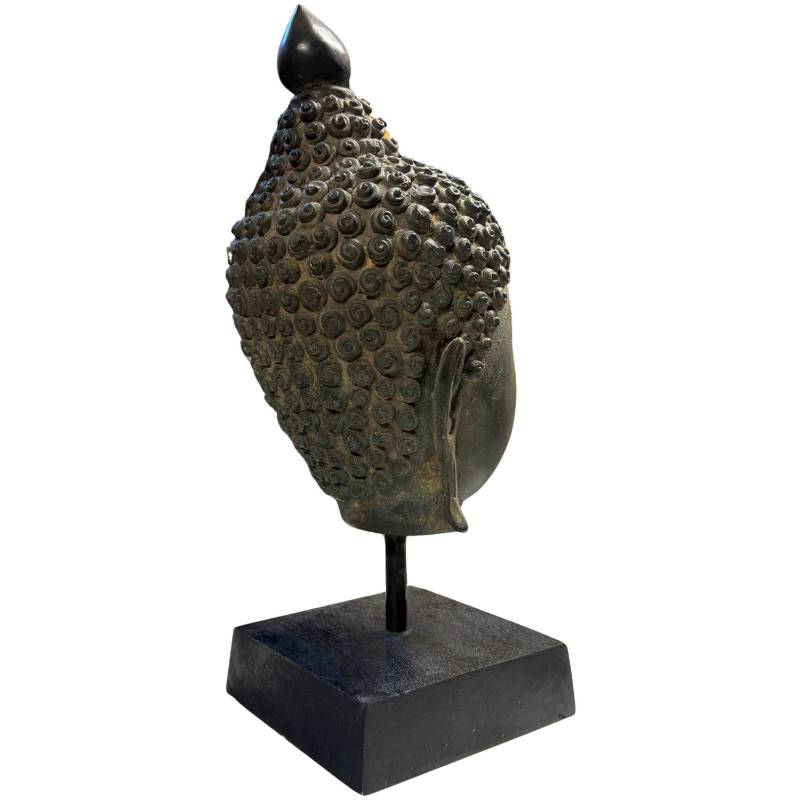 Buddha-Kopf aus Bronze im Sukhothai-Stil mit dunkler Oxidationspatina