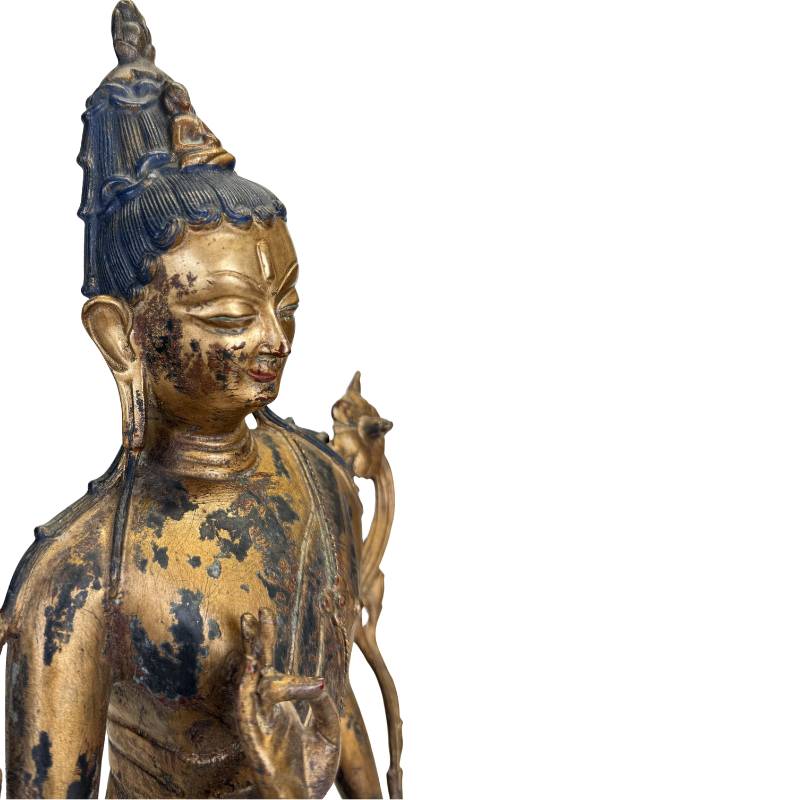 Bodhisattva im tibetischen Stil, goldfarbene Bronze