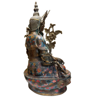 Tibetisch‑chinesische Buddhastatue Weiße Tara vergoldet Bronze Cloisonné Emaille 19. Jahrhundert