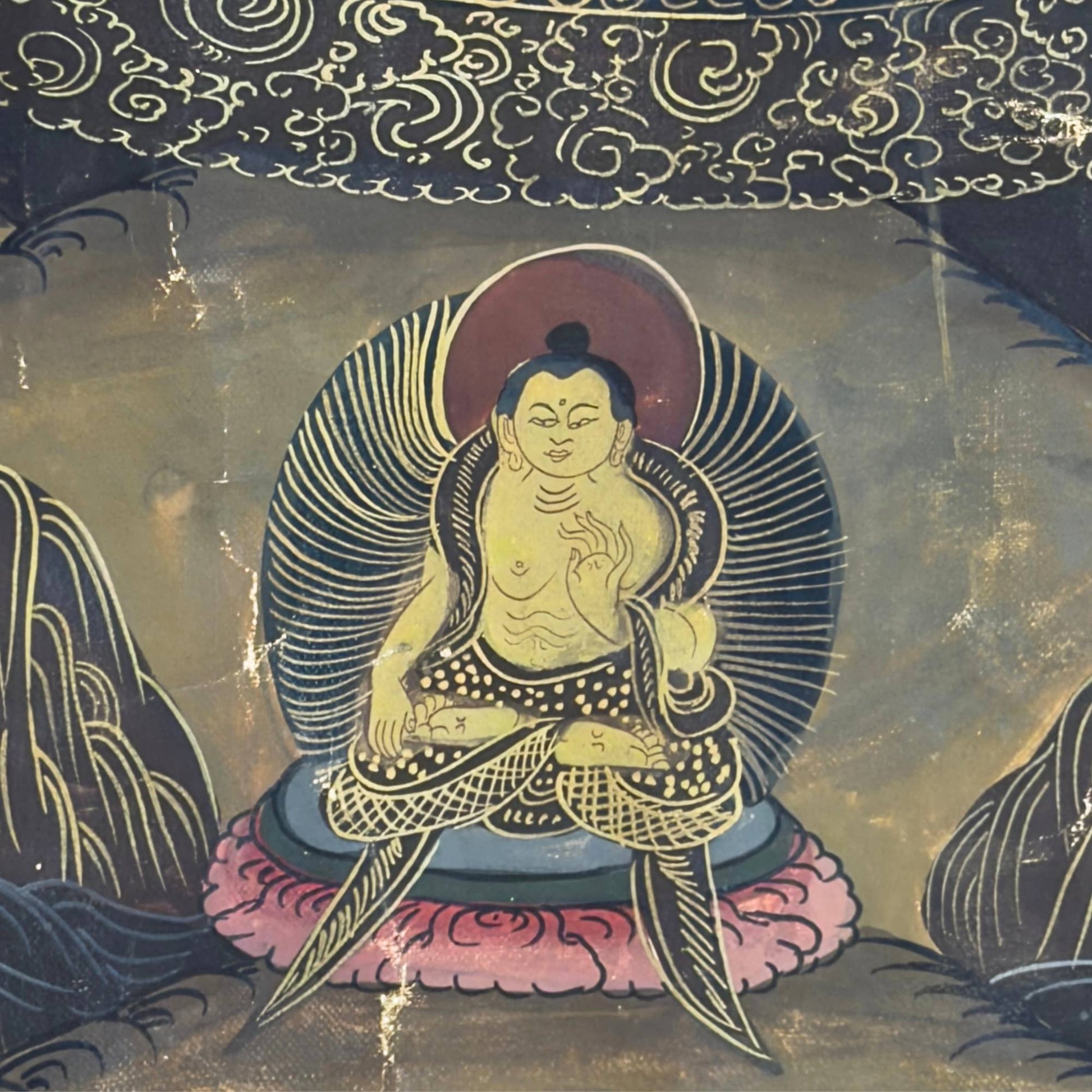 Tibetisch-buddhistisches Altarbild – Mandala der fünf Buddhas – Signiert