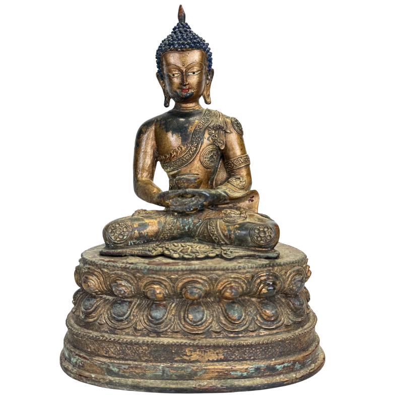 Medizinbuddha Bhaisajyaguru-Statue, vergoldete Bronze