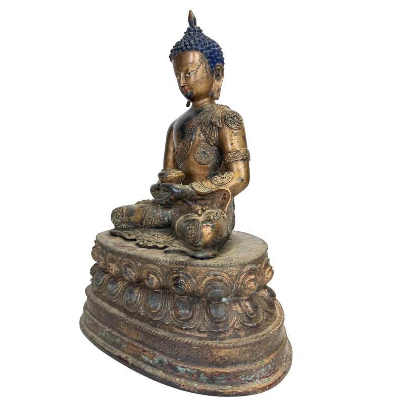 Medizinbuddha-Skulptur aus vergoldeter Kupferlegierung