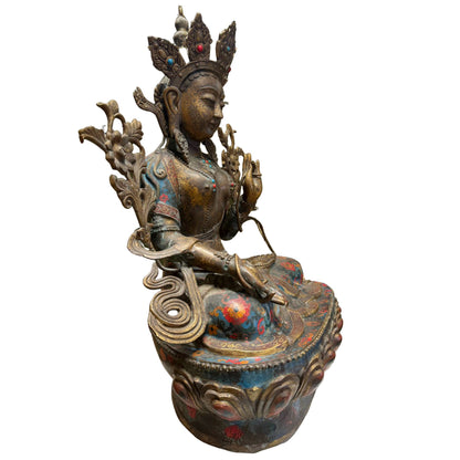 Weiße Tara‑Buddha‑Statue aus dem 19. Jahrhundert, späte Qing‑Dynastie, vergoldete Bronze‑Cloisonné.