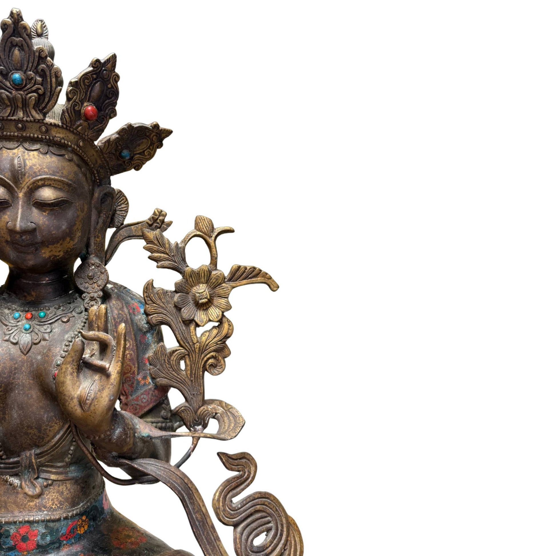 Weiße Tara Sitatara mit sieben Augen, Mitgefühl, vergoldete Bronze, Cloisonné-Emaille, antik