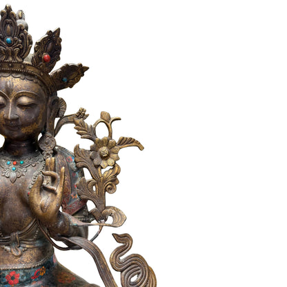 Weiße Tara Sitatara sieben Augen Mitgefühl vergoldet Bronze Cloisonné Emaille antik