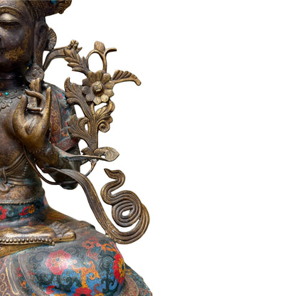 Weiße Tara Lotus‑Thron Emailleblumen vergoldete Bronze antik 80 cm 26 kg
