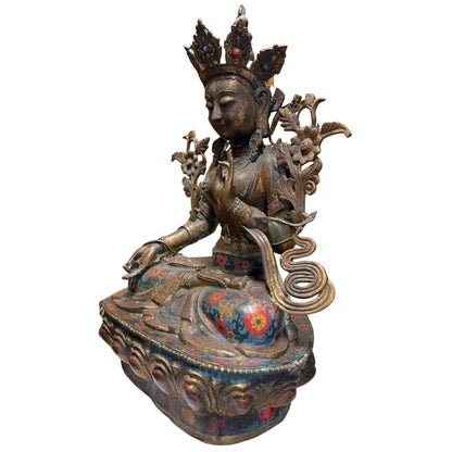 Weiße Tara Mudra Segnung Lehre vergoldetes Bronze Cloisonné Emaille 19. Jahrhundert