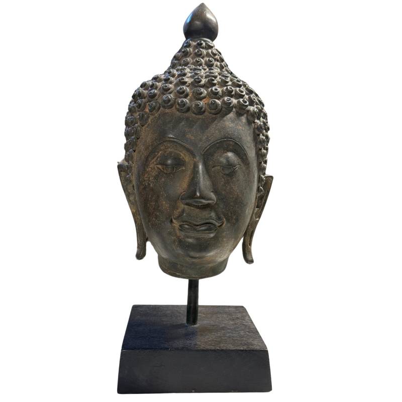 Schwerer Buddha-Kopf aus thailändischer Bronze, 4,3 kg, 39 cm, Sukhothai-Stil
