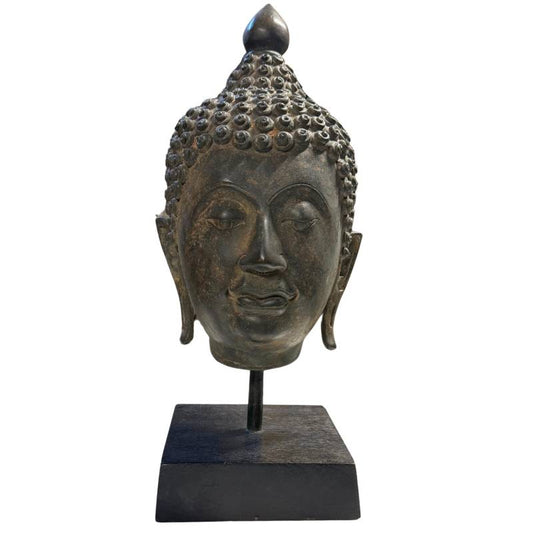 Schwerer Buddha-Kopf aus thailändischer Bronze, 4,3 kg, 39 cm, Sukhothai-Stil