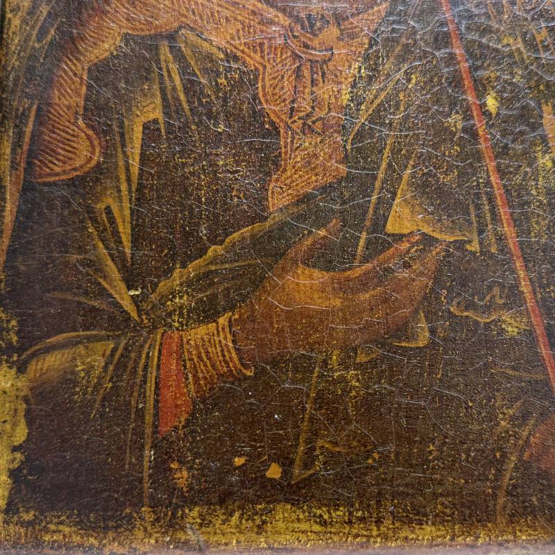 Detail des Erzengels Michael mit Kugel und Monogramm Christi