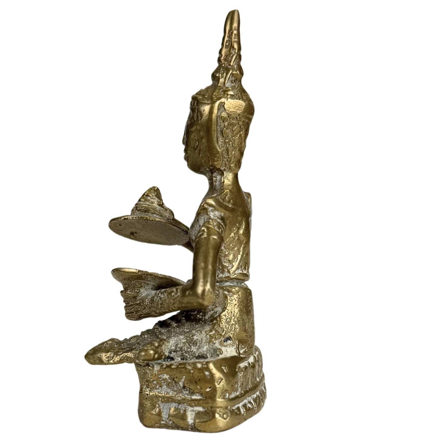 Rückseite einer alten thailändischen Bronzefigur mit Gebrauchsspuren
