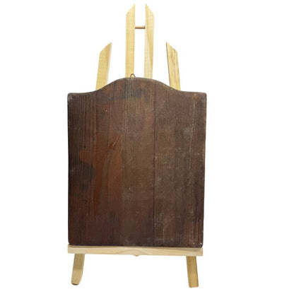 Rückseite einer antiken orthodoxen Ikone mit handgearbeitetem Holzpaneel und natürlicher Alterung.