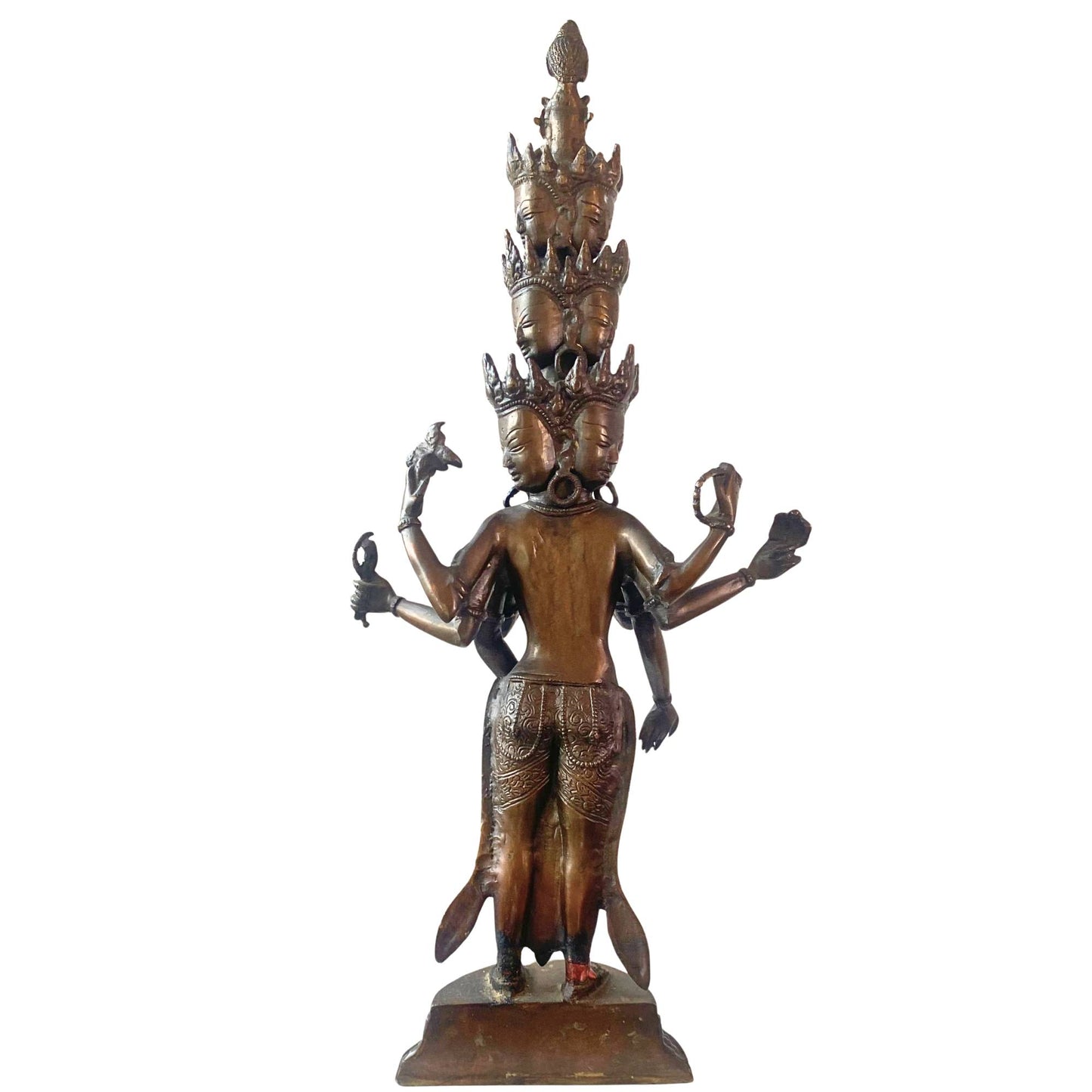 Rückseite einer authentischen, handgegossenen tibetischen Bronzestatue