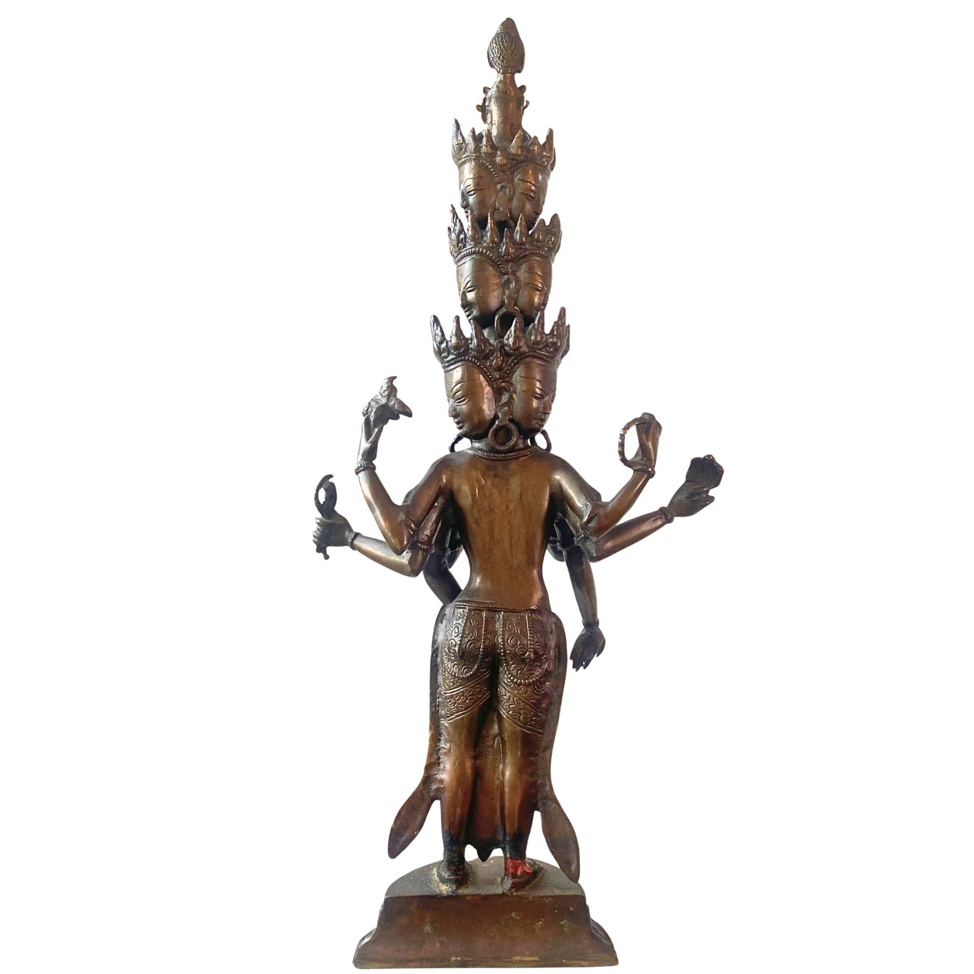 Rückseite einer authentischen, handgegossenen tibetischen Bronzestatue