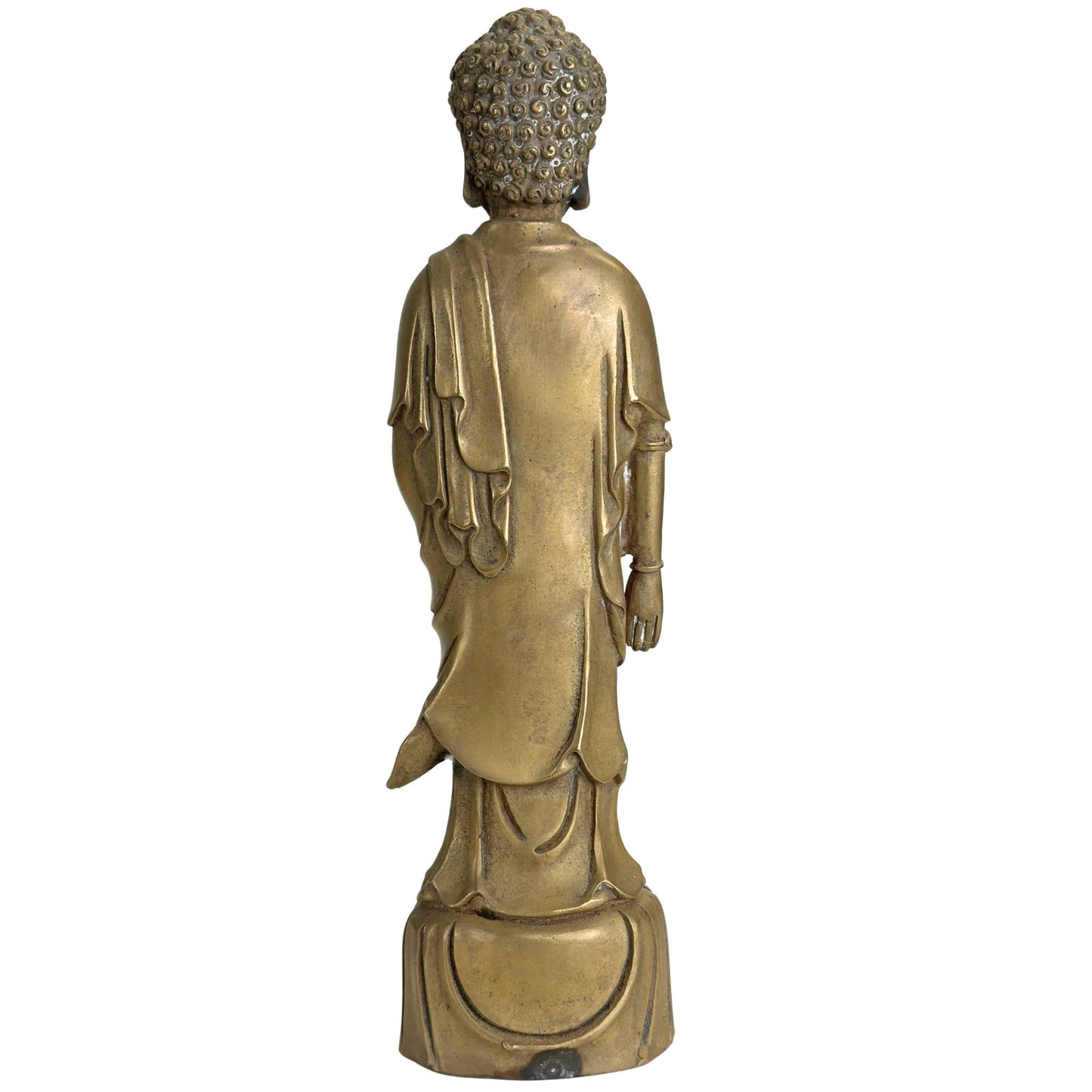Amitabha Buddha aus Bronze mit gelassener Haltung und Lotusblume als Symbol spirituellen Wachstums