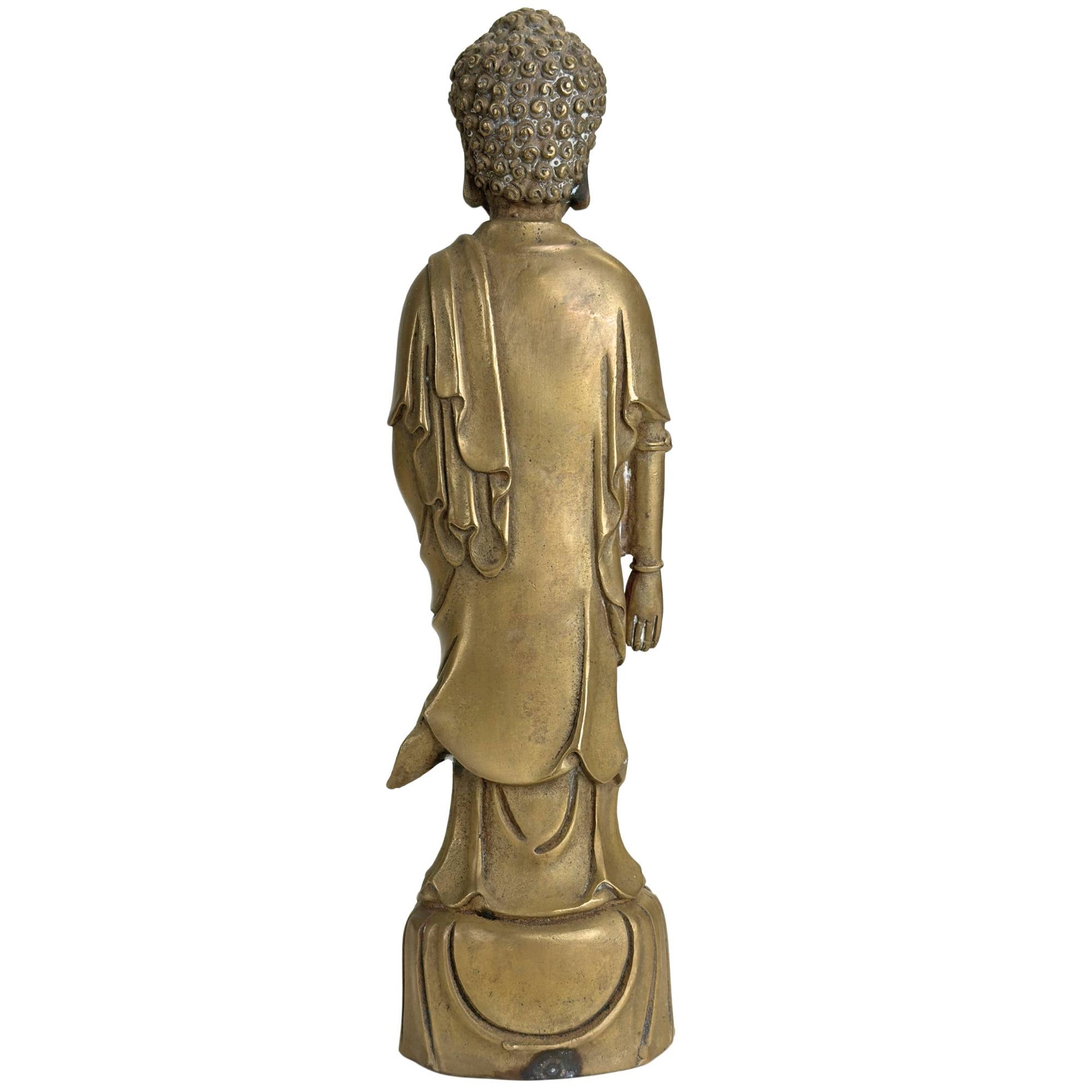 Amitabha Buddha aus Bronze mit gelassener Haltung und Lotusblume als Symbol spirituellen Wachstums