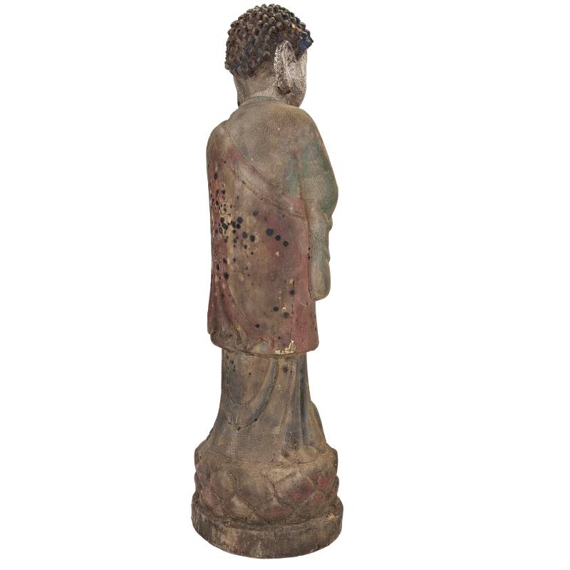 Antike Buddha-Statue aus Holz aus China mit Vergoldungsresten