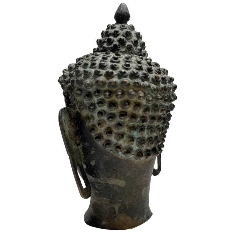 Antiker Buddha-Kopf aus Bronze, Himalaya-Stil, klassische Form, natürliche Alterung