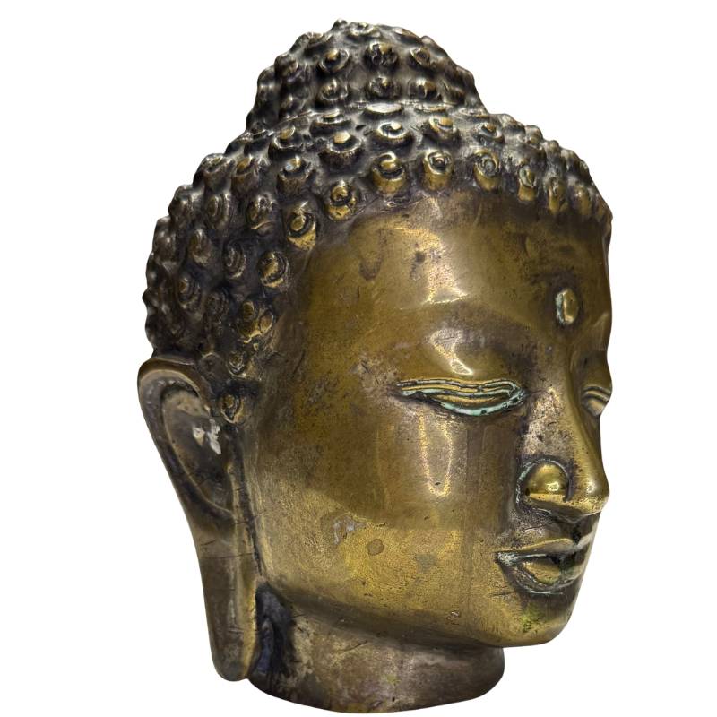 Antiker Buddha-Kopf aus Bronze mit Feuervergoldung aus Burma, Myanmar