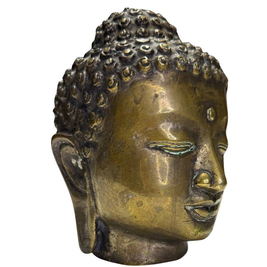 Antiker Buddha-Kopf aus Bronze mit Feuervergoldung aus Burma, Myanmar