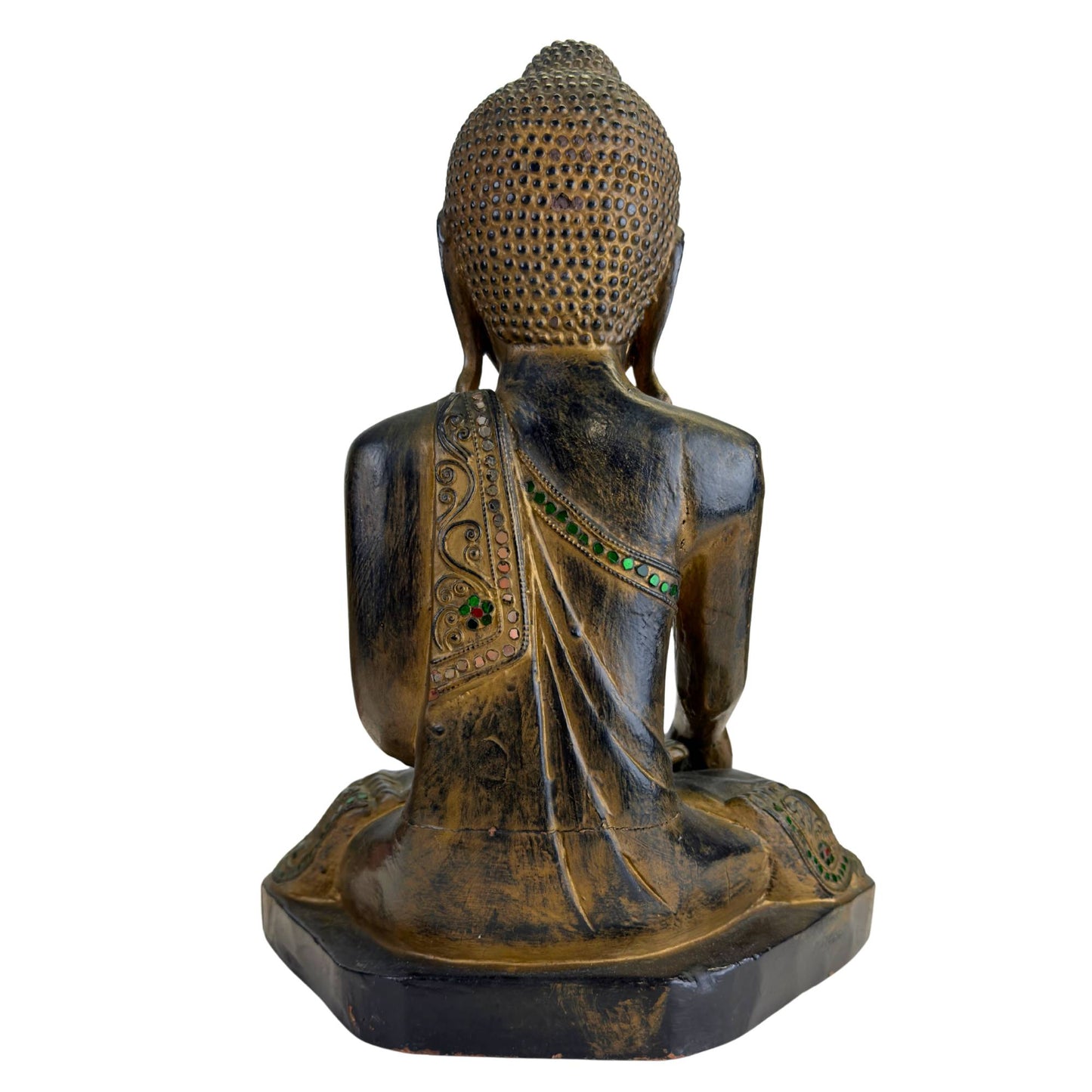 Antike Buddha-Statue aus Holz aus Burma mit gealterter Oberfläche