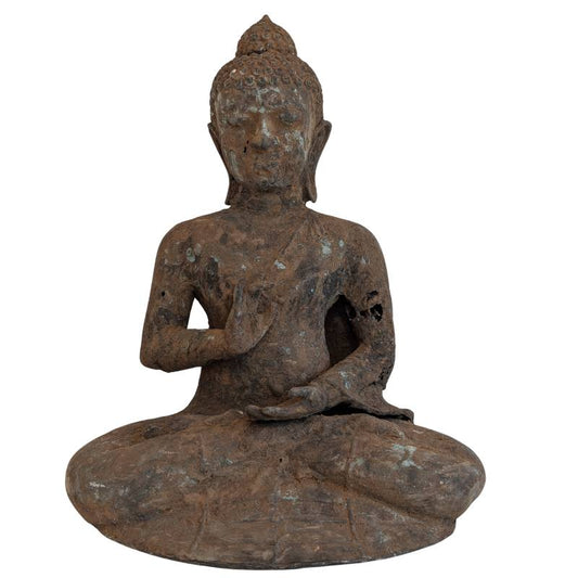 Antike Buddha-Statue aus Bronze, Burma, 17.-18. Jahrhundert, Meditations-Abhaya-Mudra